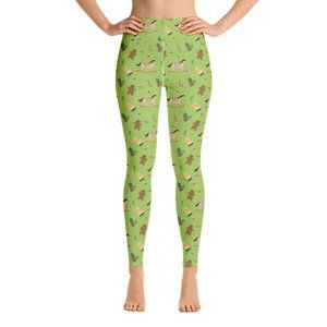 Christmas Green Holly Horse Yoga Leggings